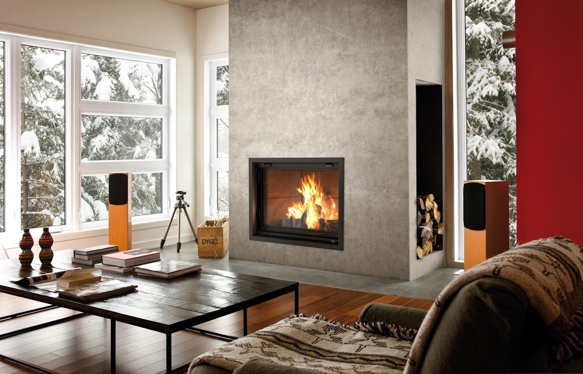 Image Valcourt Antoinette FP7CB wood fireplace with guillotine door                                                                                         